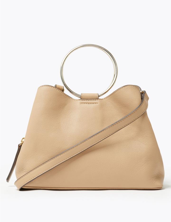 Marks & Spencer Leather Ring Grab Cross Body Bag Cafe