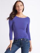 Marks & Spencer Cotton Stretch Slash Neck 3/4 Sleeve T-shirt Ultraviolet