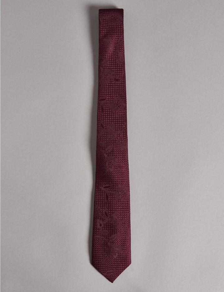 Marks & Spencer Pure Silk Floral Jacquard Tie Blackcurrant