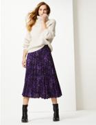 Marks & Spencer Animal Print Pleated Midi Skirt Purple Mix