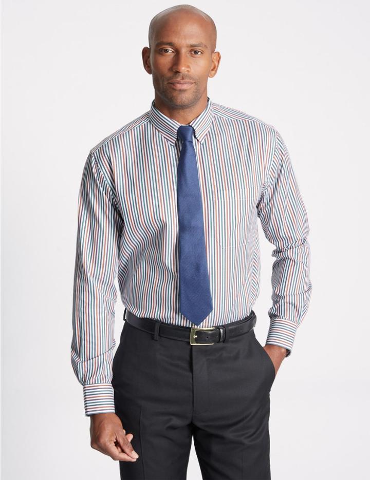 Marks & Spencer Pure Cotton Striped Shirt With Pocket Multi