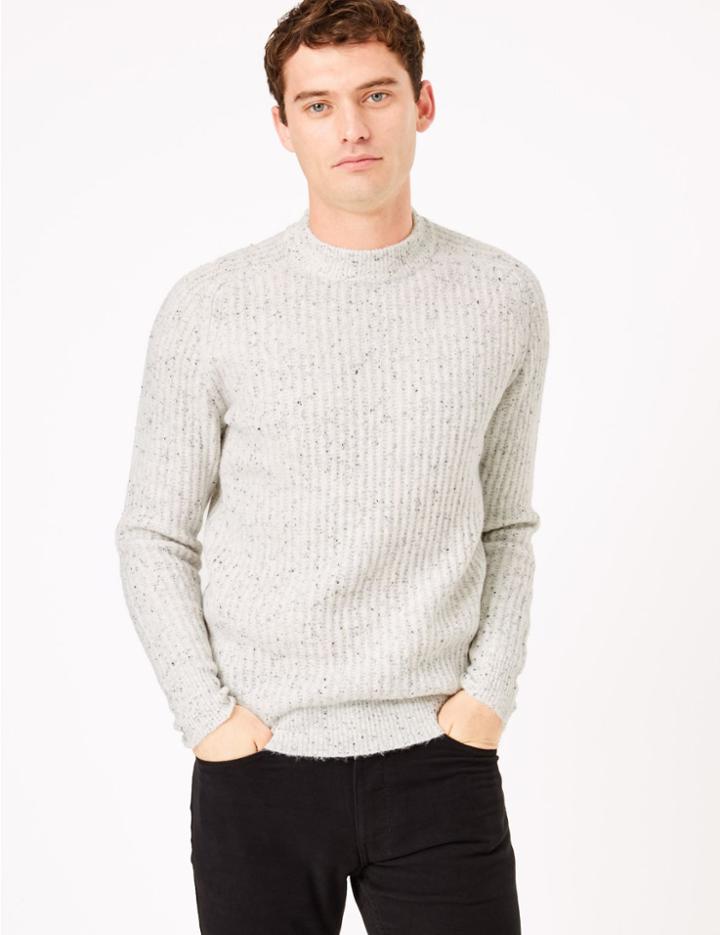 Marks & Spencer Crew Neck Jumper With Wool Ecru Mix