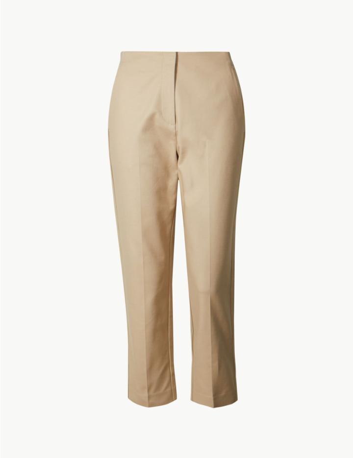 Marks & Spencer Cotton Rich Slim Cropped Trousers Coffee