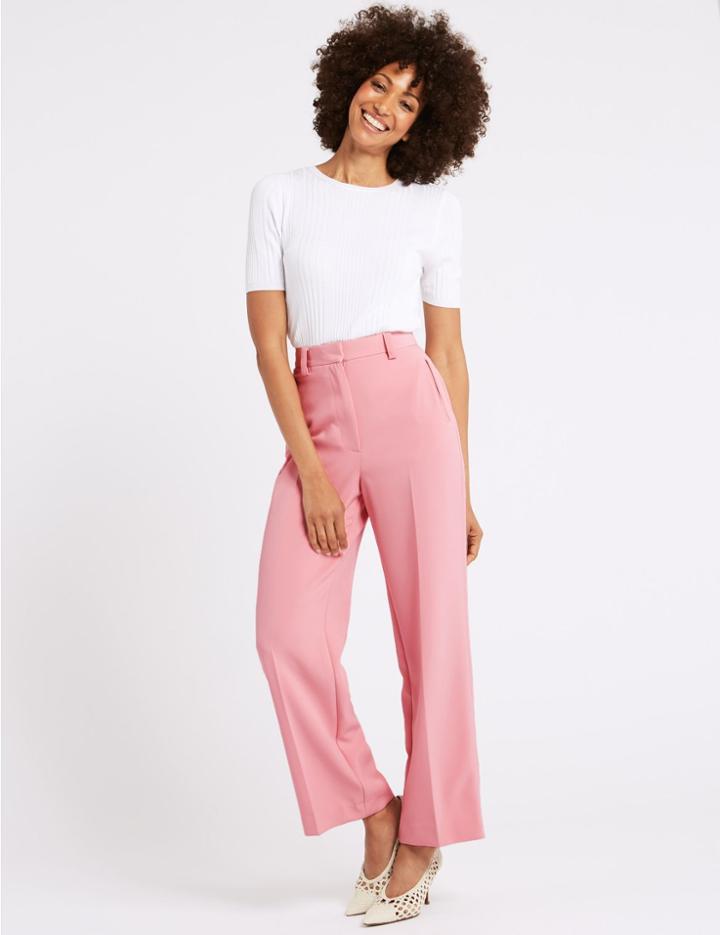 Marks & Spencer Ankle Grazer Straight Leg Trousers Rose Pink