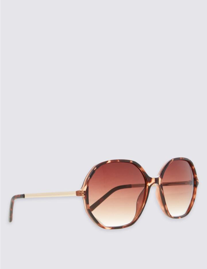 Marks & Spencer Hexagonal Frame Oversized Sunglasses Brown Mix