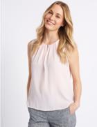 Marks & Spencer Pleated Front Round Neck Blouse Blush