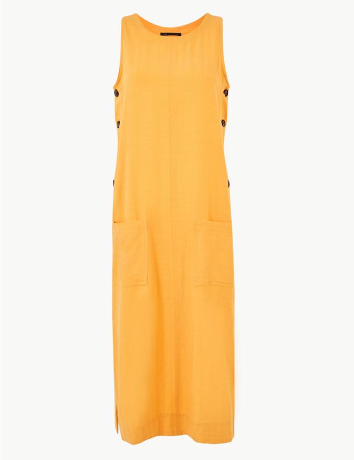 Marks & Spencer Cotton Blend Midi Shift Dress Yellow