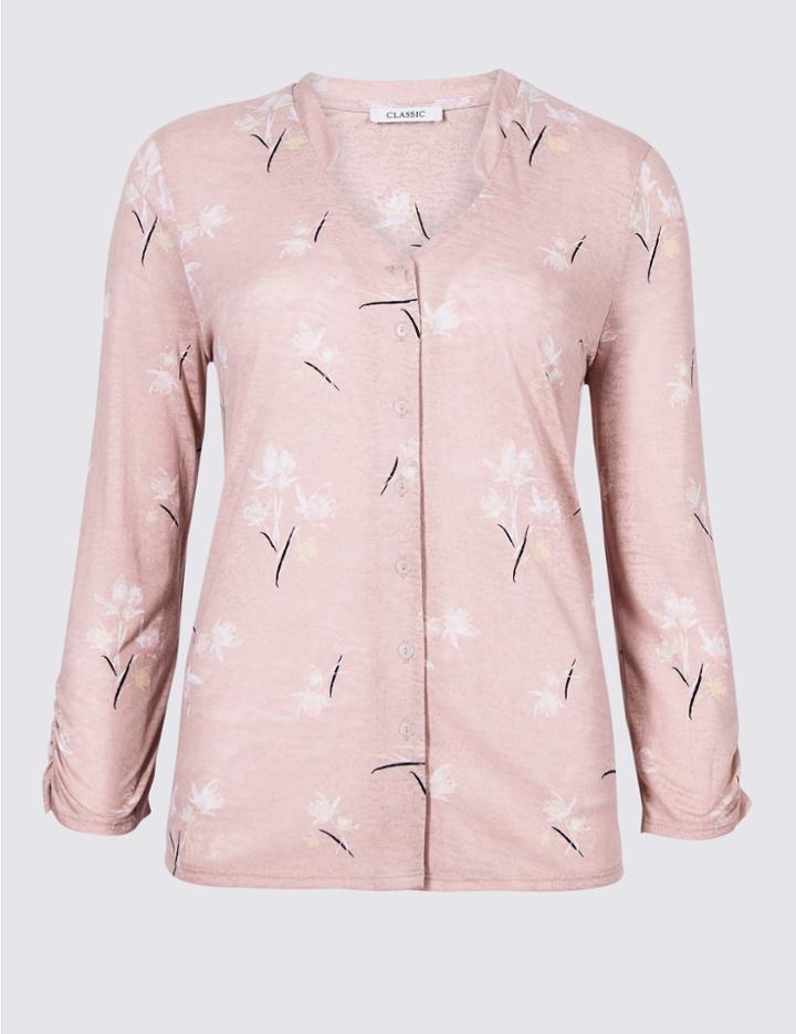 Marks & Spencer Floral Print 3/4 Sleeve Shirt Lilac Mix