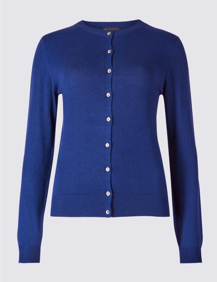 Marks & Spencer Petite Round Neck Cardigan Royal Blue