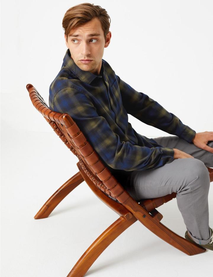 Marks & Spencer Pure Cotton Checked Shirt Khaki
