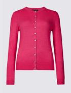 Marks & Spencer Ribbed Round Neck Cardigan Very Pink