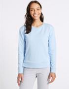 Marks & Spencer Cotton Rich Round Neck Long Sleeve Top Blue
