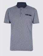 Marks & Spencer Pure Cotton Slim Fit Textured Polo Shirt Navy Mix