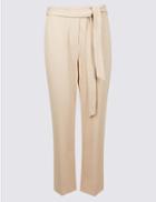 Marks & Spencer Belted Straight Leg Trousers Oyster