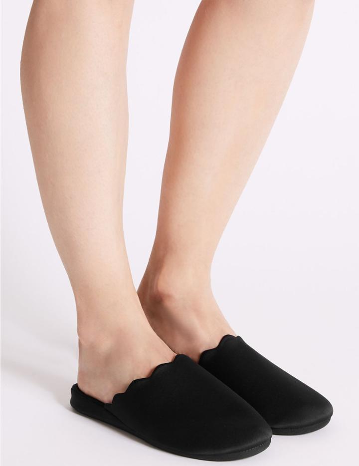 Marks & Spencer Scallop Wedge Mule Slippers Black