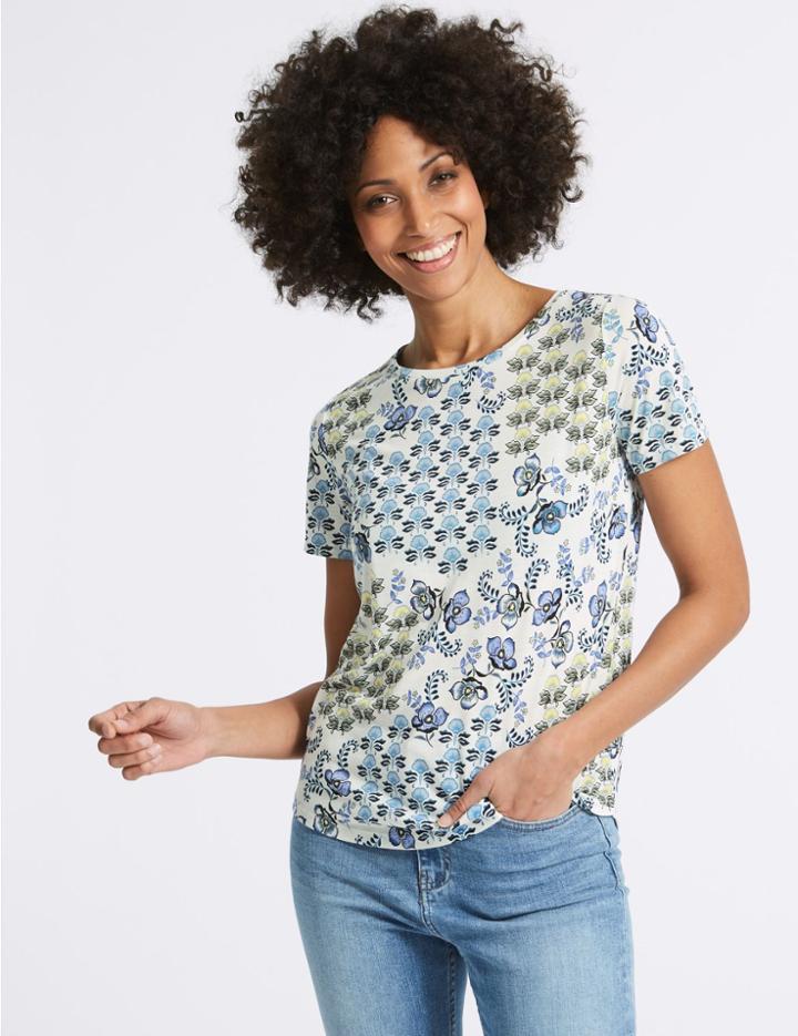 Marks & Spencer Relaxed Crew Neck T-shirt Khaki Mix