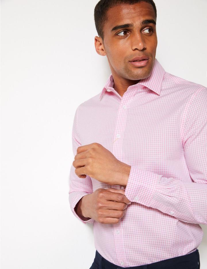 Marks & Spencer 2in Longer Pure Cotton Non-iron Slim Fit Shirt Pink Mix