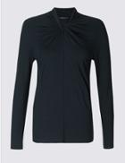 Marks & Spencer Knot Front Round Neck Long Sleeve T-shirt Navy