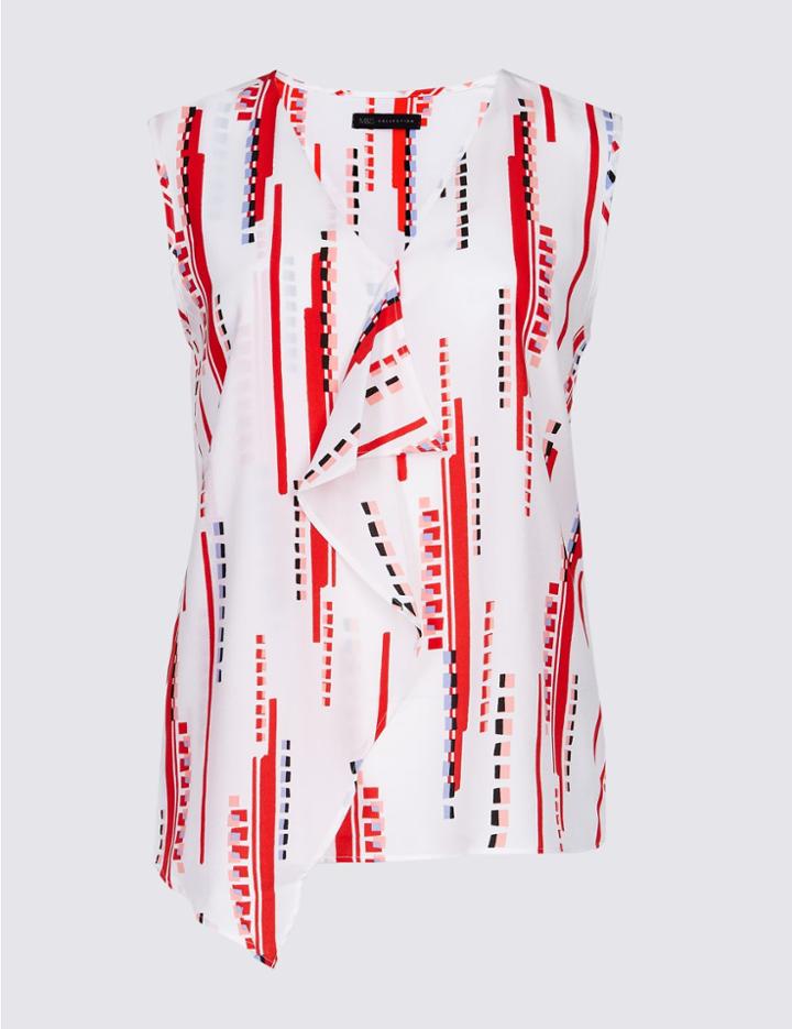 Marks & Spencer Printed Ruffle Front V-neck Blouse Ivory Mix