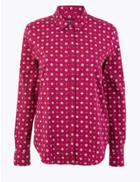 Marks & Spencer Cotton Rich Floral Print Slim Fit Shirt Magenta Mix