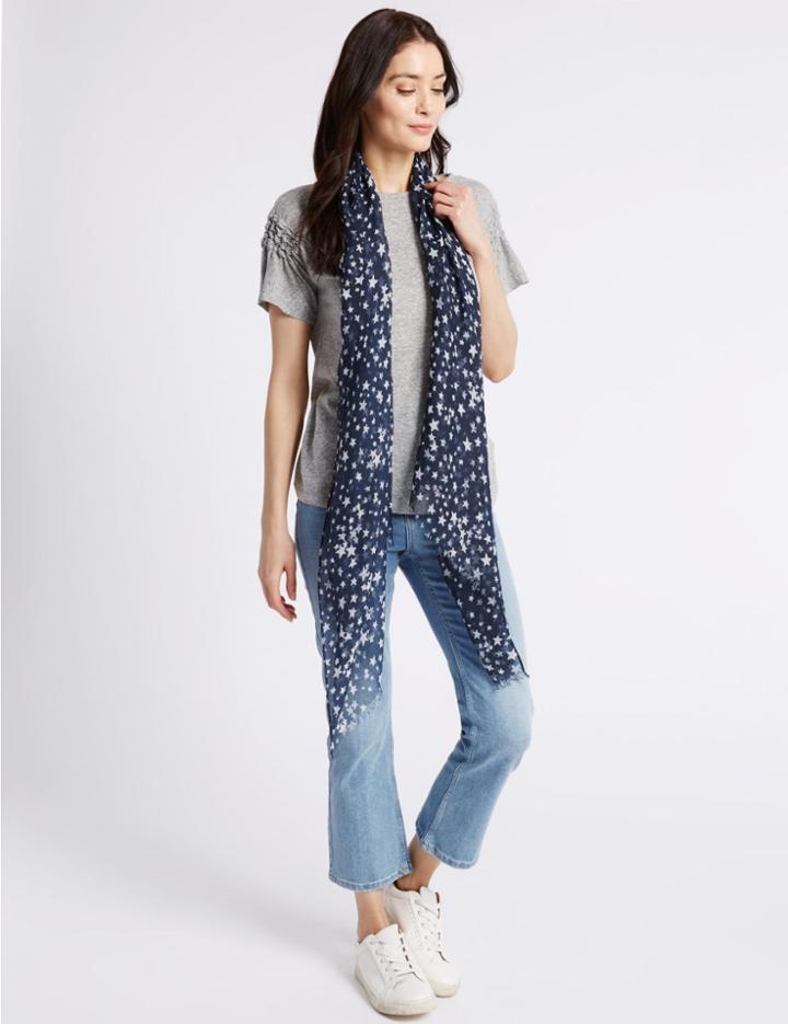 Marks & Spencer Multi Star Print Scarf Navy Mix