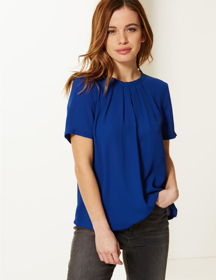 Marks & Spencer Petite Round Neck Short Sleeve Shell Top Cobalt