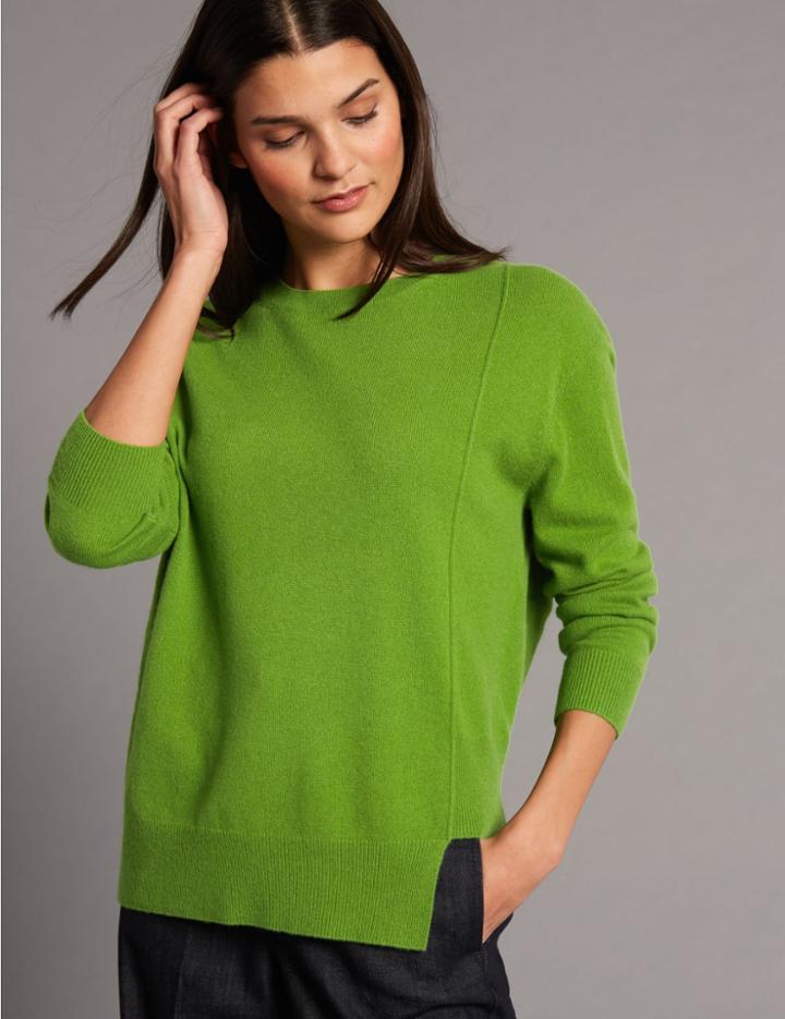 Marks & Spencer Pure Cashmere Step Hem Round Neck Jumper Grass