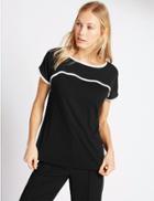 Marks & Spencer Short Sleeve Tipped Jersey Top Black Mix