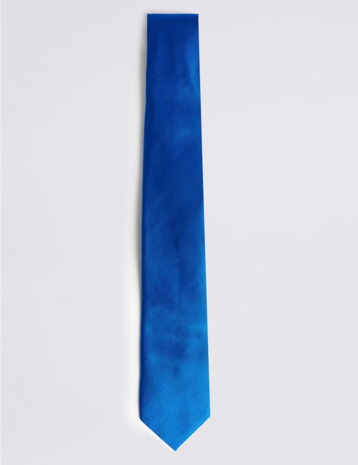 Marks & Spencer Pure Silk Satin Twill Textured Tie Pale Pink