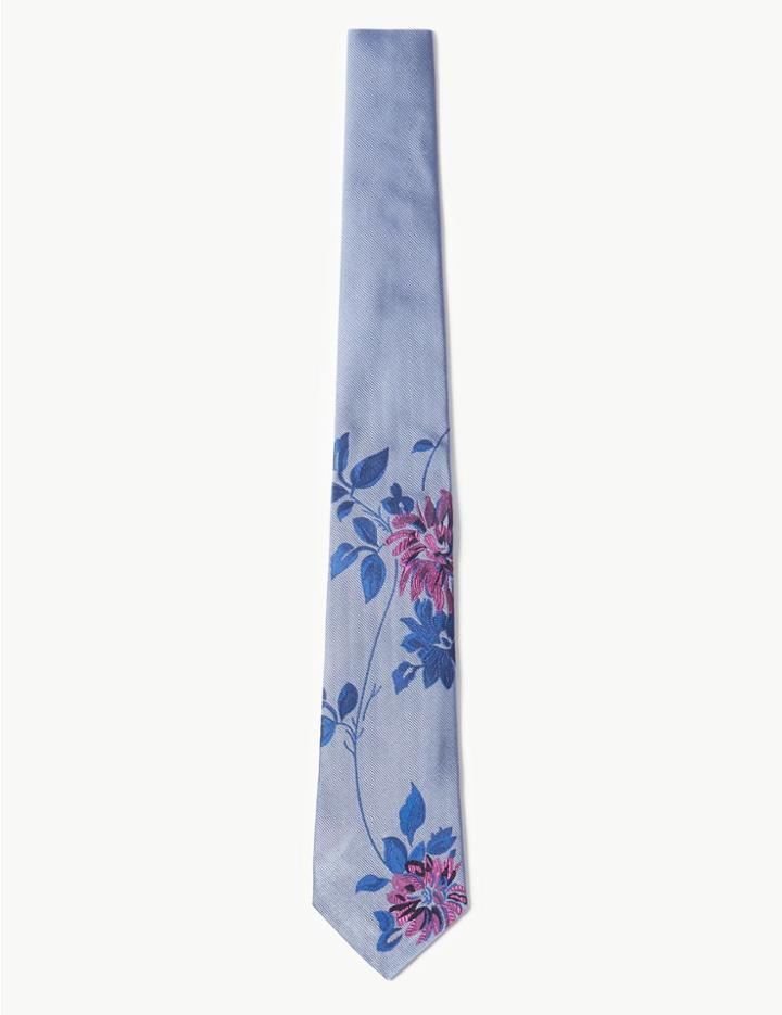 Marks & Spencer Pure Silk Floral Tie Blue
