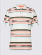 Marks & Spencer Slim Fit Striped Polo Shirt Ecru Mix