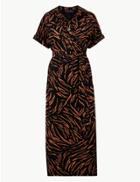 Marks & Spencer Linen Blend Animal Print Midi Shirt Dress Black Mix