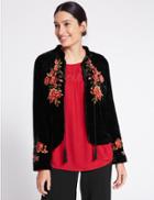Marks & Spencer Drawstring Floral Embroidered Jacket Black Mix