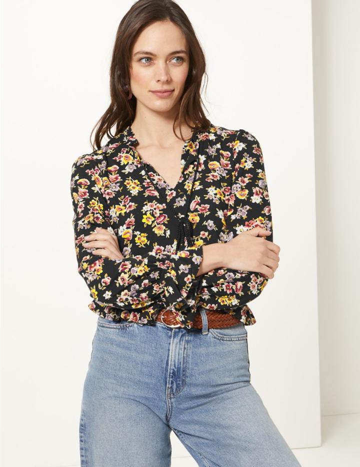 Marks & Spencer Polka Dot Long Sleeve Blouse Black Mix