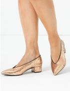 Marks & Spencer Glitter Block Heel Pointed Toe Court Shoes Metallic