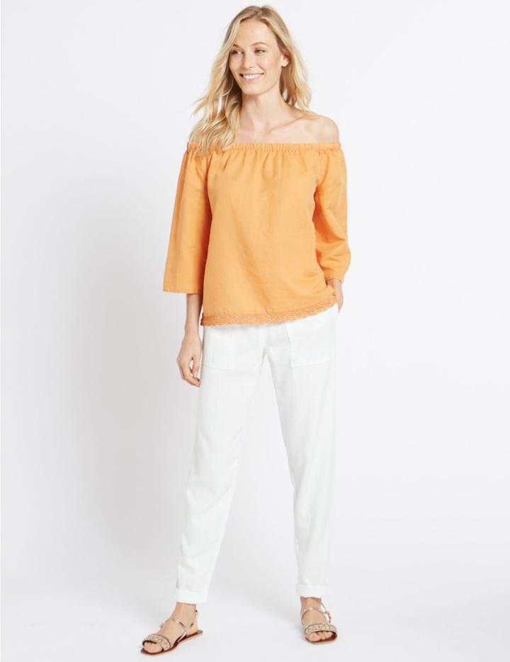 Marks & Spencer Linen Rich Drawstring Tapered Leg Trousers Soft White