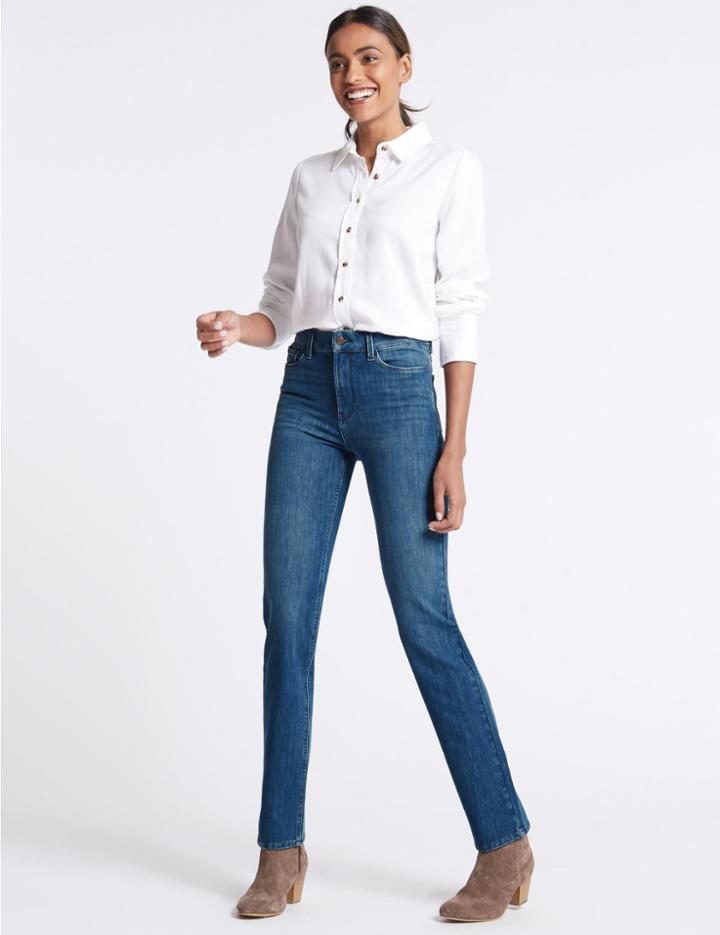 Marks & Spencer Bi-stretch Mid Rise Straight Leg Jeans Medium Blue