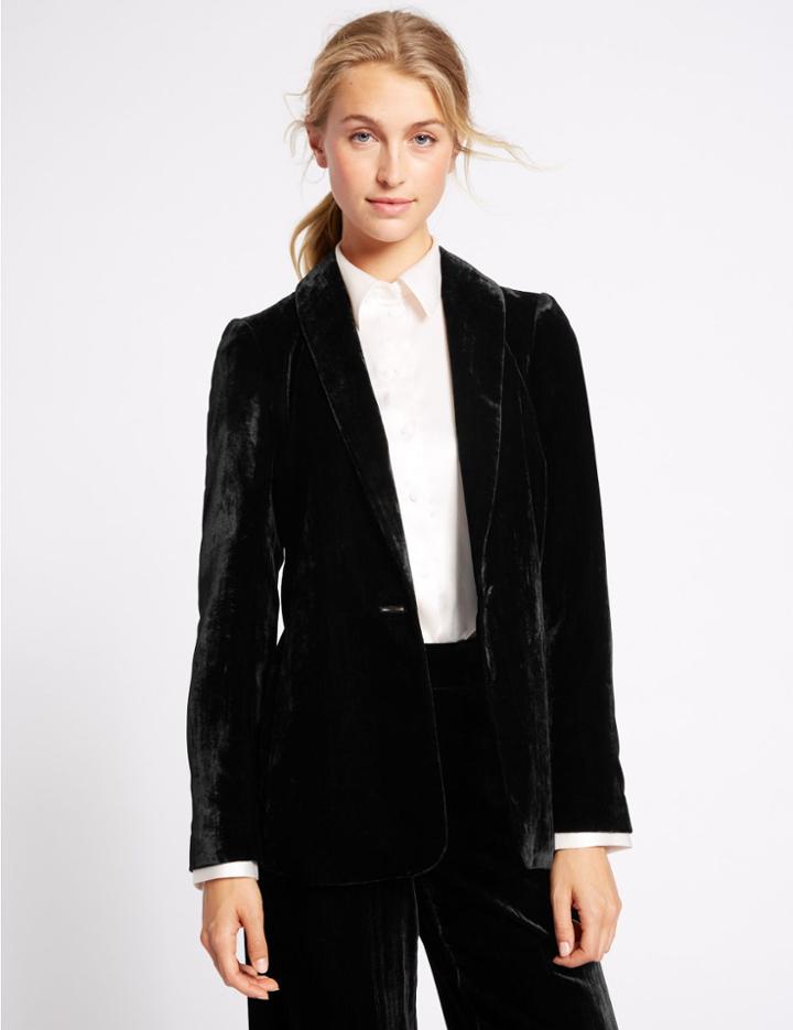 Marks & Spencer Velvet Single Button Jacket Black