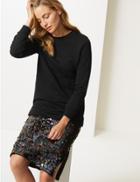 Marks & Spencer Cotton Rich Longline Long Sleeve Sweatshirt Black