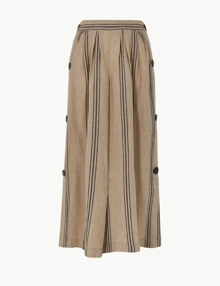 Marks & Spencer Linen Rich Striped Ankle Grazer Trousers Natural Mix