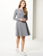 Marks & Spencer Checked Long Sleeve Fit & Flare Mini Dress Blue Mix