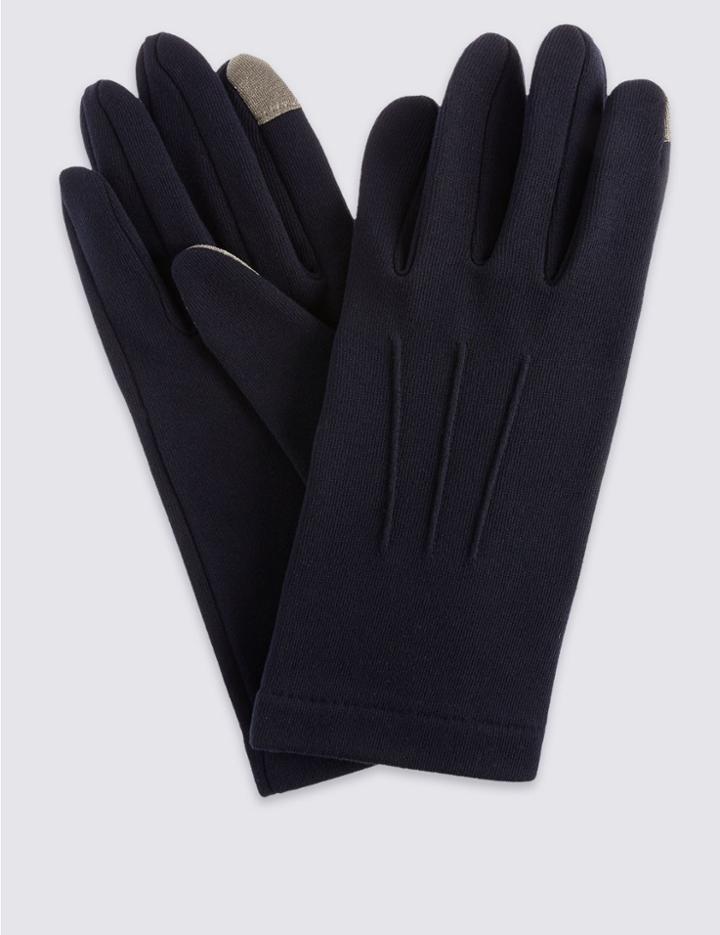 Marks & Spencer Touchscreen Jersey Gloves Navy