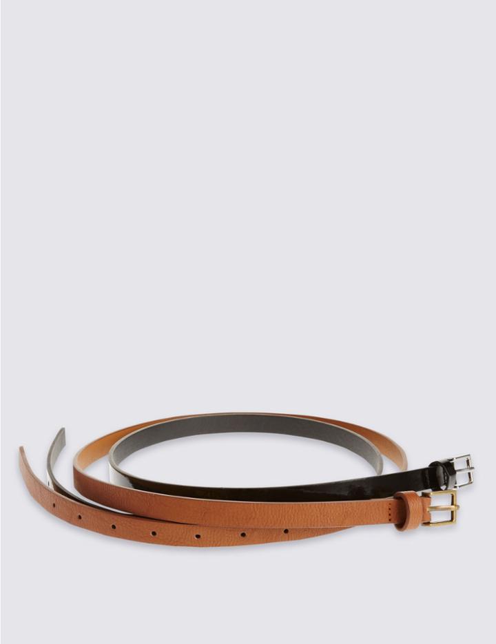 Marks & Spencer 2 Pack Faux Leather Square Buckle Skinny Hip Belts White Mix