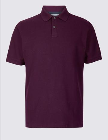 Marks & Spencer Pure Cotton Pique Polo Shirt Purple