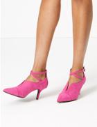 Marks & Spencer Crossover Strap Kitten Heel Court Shoes Pink
