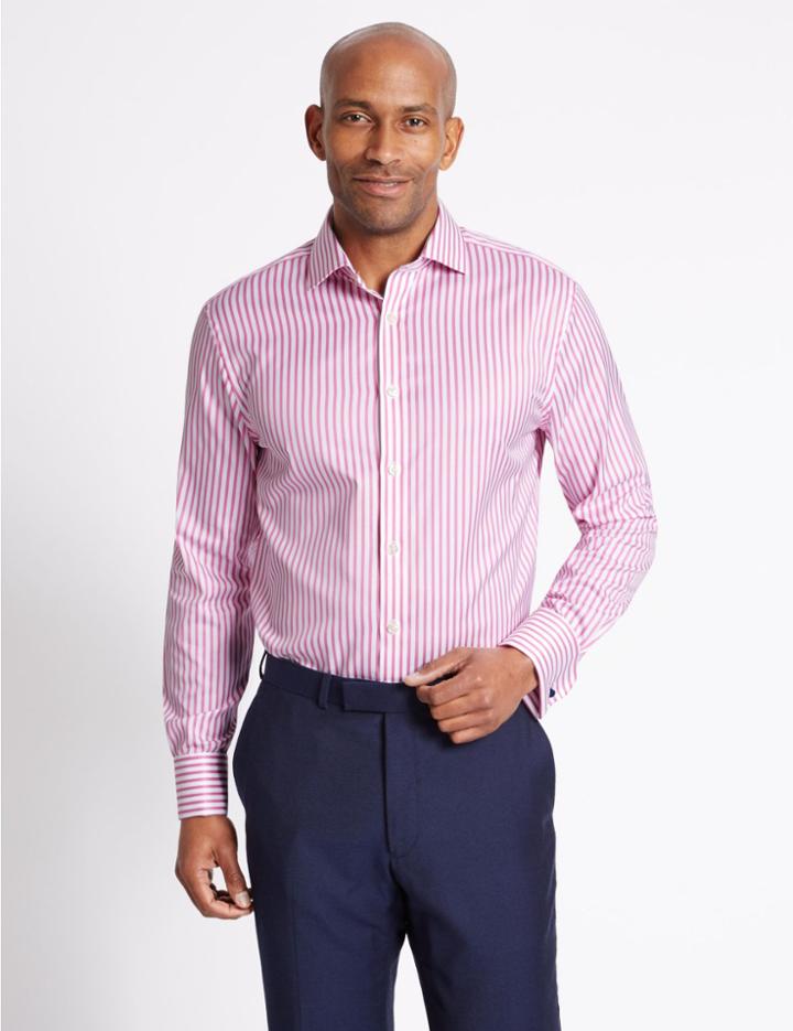 Marks & Spencer 2 Pack Pure Cotton Tailored Fit Shirt Pink Mix