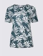 Marks & Spencer Palm Print Round Neck Short Sleeve T-shirt Ivory Mix