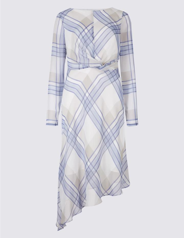 Marks & Spencer Checked Knot Front Tunic Midi Dress Lilac Mix