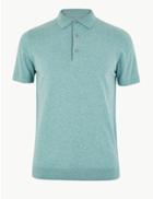 Marks & Spencer Cotton Rich Knitted Polo Sea Green