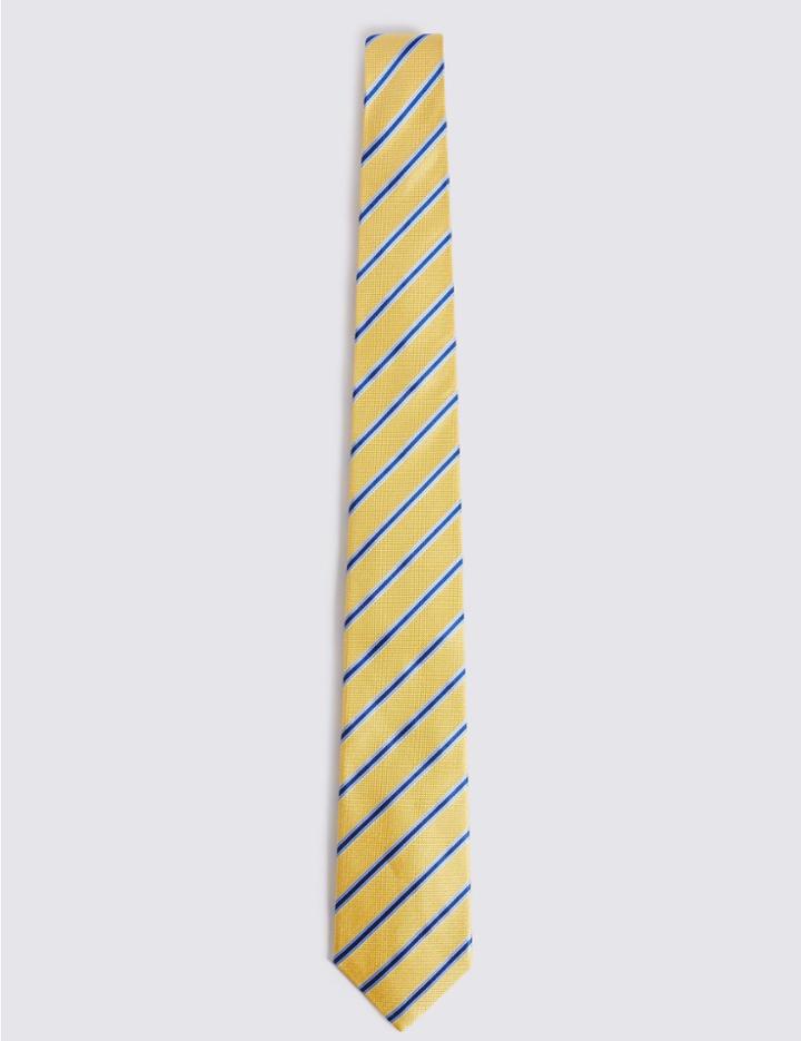 Marks & Spencer Pure Silk Striped Tie Yellow